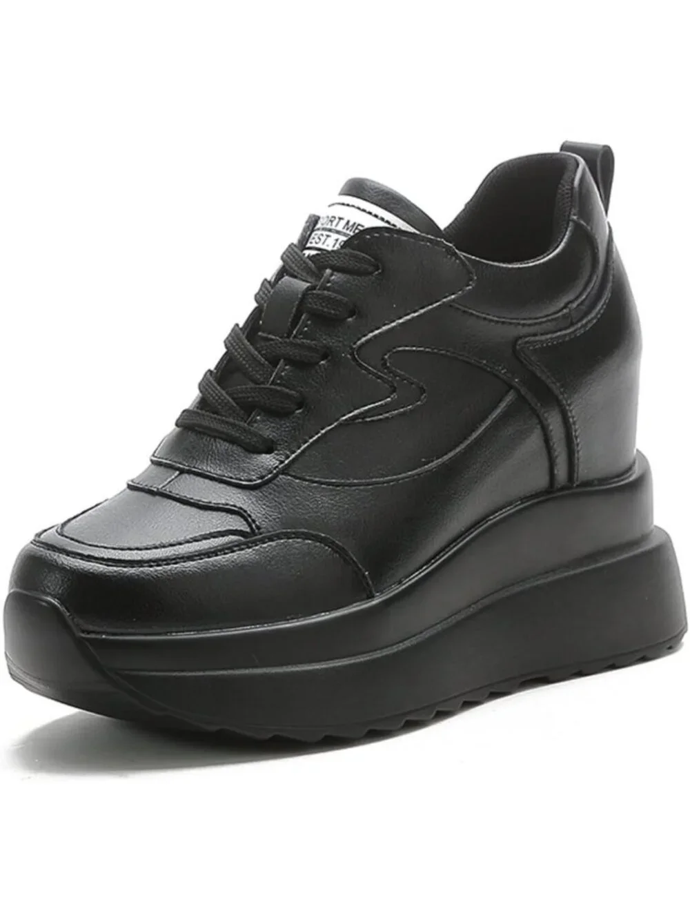 Stylish Platform Sneakers for Women - High Hidden Heel Wedge Lace-Up Tennis